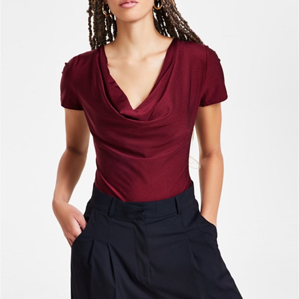 Bar III Burgundy Cowlneck Bodysuit